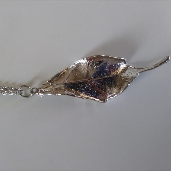 Silver Leaf with Chain Necklace 24" - Picture 4 of 5